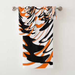 Bengal Colours Squiggly Orange and Black Lines Bath Towel Set