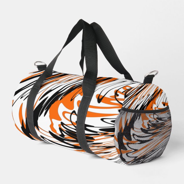Bengal Colours Squiggly Orange and Black Lines Duffle Bag (Right Corner)