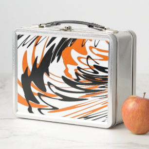 Bengal Colours Squiggly Orange and Black Lines Metal Lunch Box
