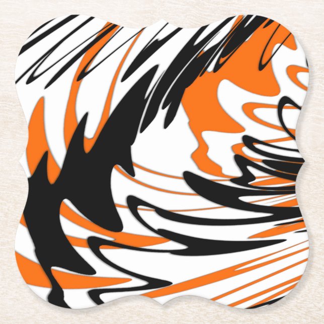 Bengal Colours Squiggly Orange and Black Lines Paper Coaster (Front)