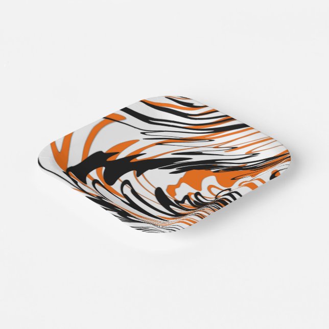 Bengal Colours Squiggly Orange and Black Lines Paper Plate (Angled)