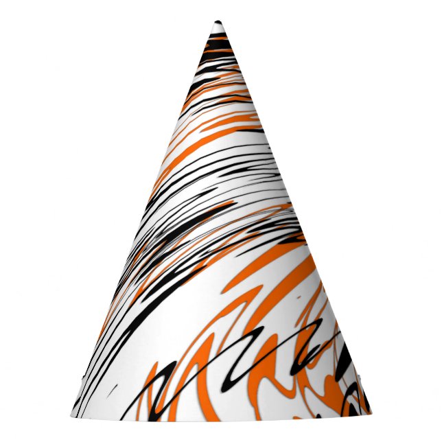 Bengal Colours Squiggly Orange and Black Lines Party Hat (Front)