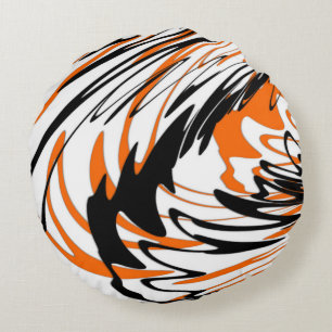 Bengal Colours Squiggly Orange and Black Lines Round Pillow