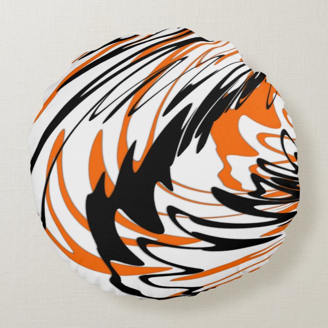 Bengal Colours Squiggly Orange and Black Lines Round Pillow (Back)