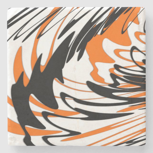 Bengal Colours Squiggly Orange and Black Lines Stone Coaster (Front)