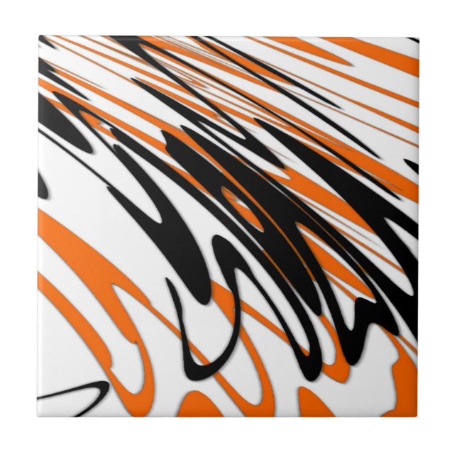 Bengal Colours Squiggly Orange and Black Lines Tile (Front)