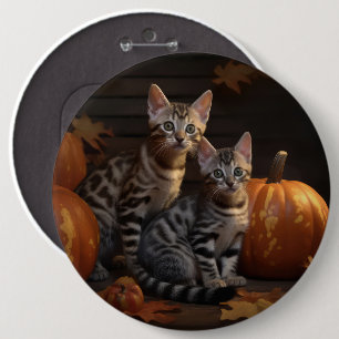 Bengal Kitten Autumn Delight Pumpkin  6 Inch Round Button