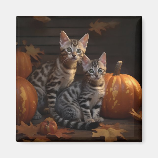 Bengal Kitten Autumn Delight Pumpkin  Magnet (Front)