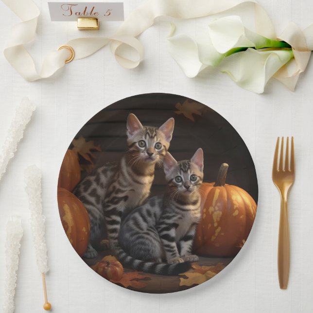 Bengal Kitten Autumn Delight Pumpkin  Paper Plate (Wedding)