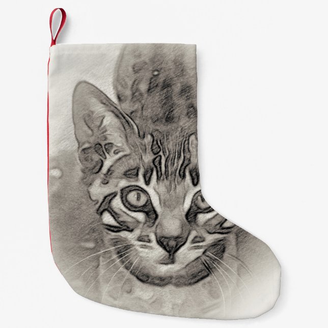 Bengal Kitten Drawing Small Christmas Stocking (Front)