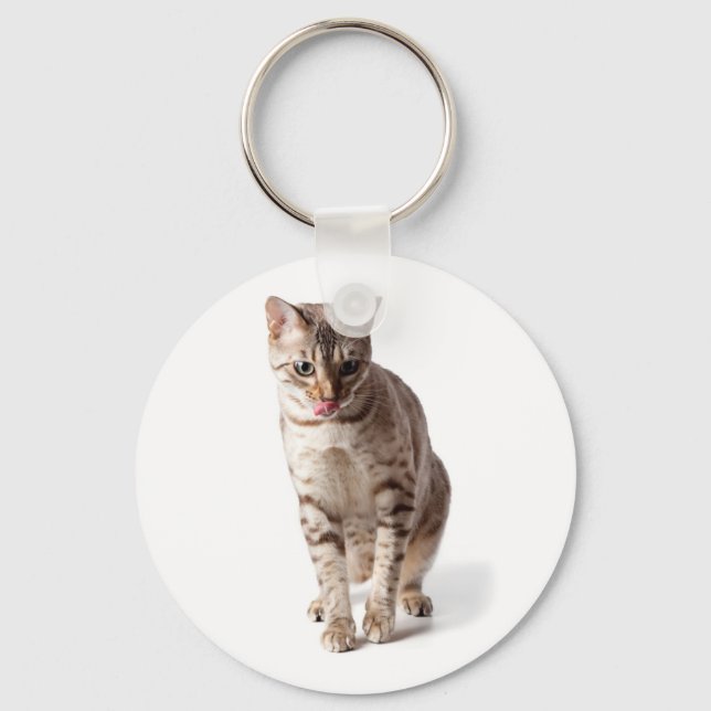 Bengal Kitten licking lips Keychain (Front)