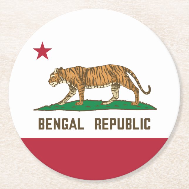Bengal Republic Tiger Flag Bengali Pride Round Paper Coaster (Front)