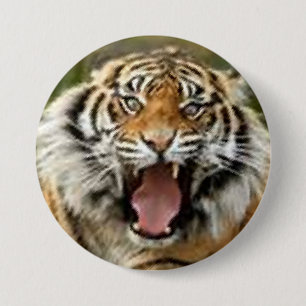 Bengal tiger in full rage cute button design