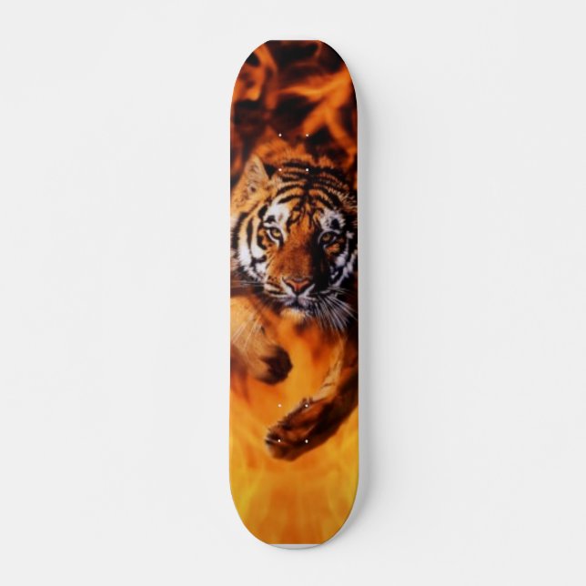 Bengal-Tiger-Jumping-Flames Skateboard (Front)