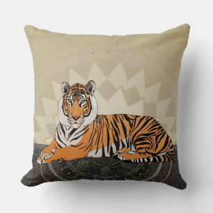 bengal tiger mandala bamboo throw pillow