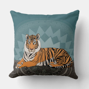 bengal tiger mandala blue throw pillow