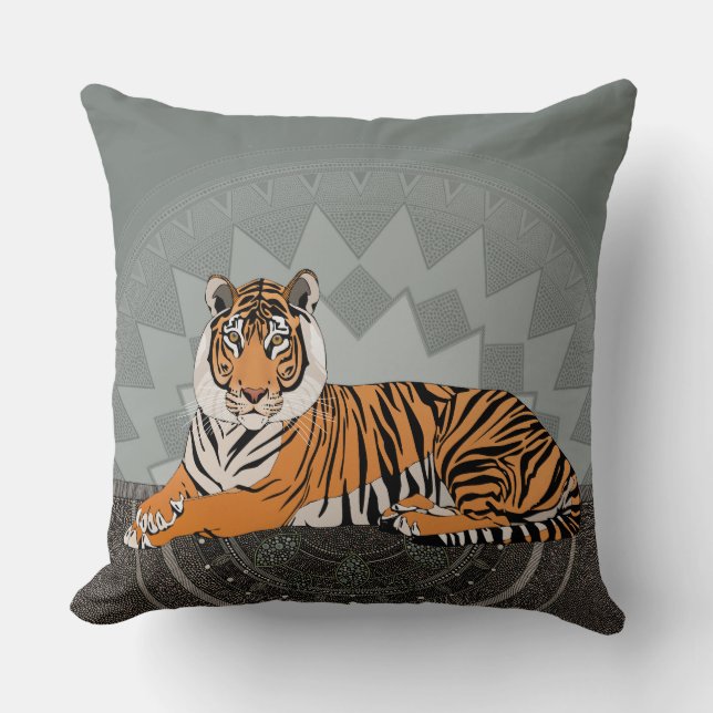 bengal tiger mandala lichen throw pillow (Front)
