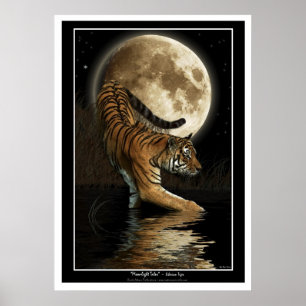 Bengal Tiger & Moon Art Prints & Posters