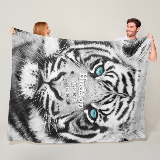 Bengal Tiger Personalized White Tiger Fleece Blanket (In Situ)