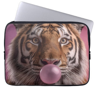Bengal Tiger Portrait Blowing Pink Bubblegum Laptop Sleeve