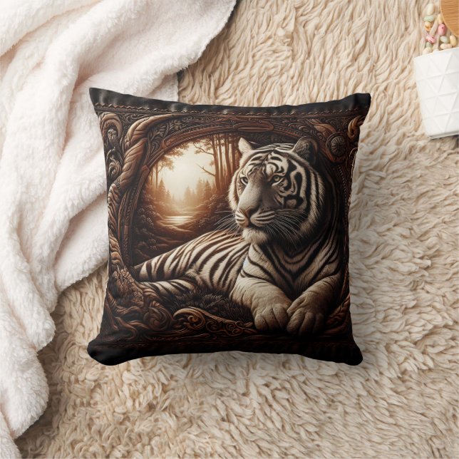 Bengal Tiger Relaxing in Woodland at Dusk Throw Pillow (Blanket)