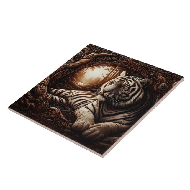 Bengal Tiger Relaxing in Woodland at Dusk Tile (Side)
