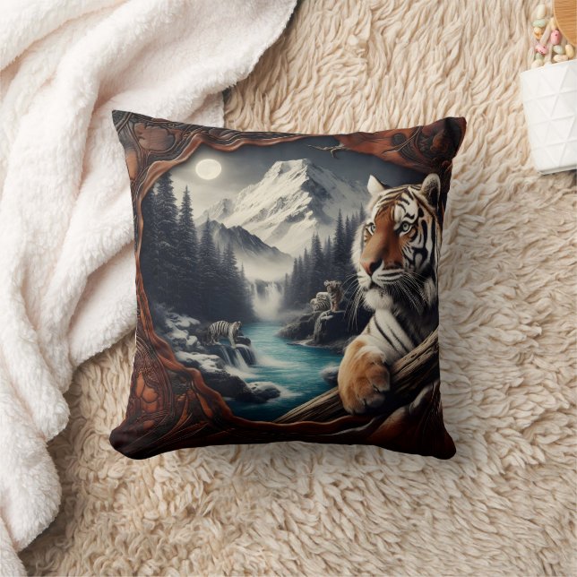 Bengal Tiger Relaxing Near Mountain Stream Throw Pillow (Blanket)
