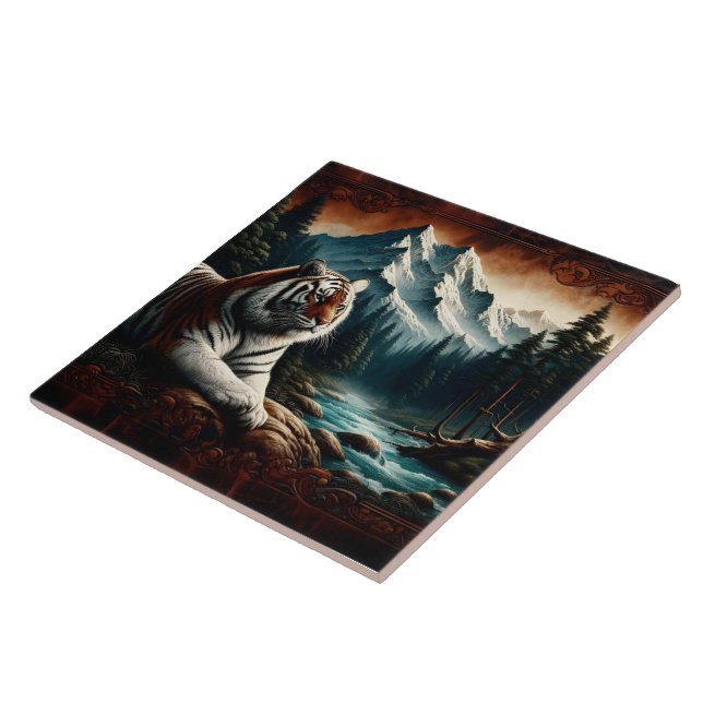 Bengal Tiger Relaxing Near Mountain Stream Tile (Side)