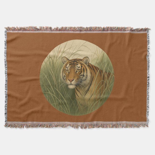 Bengal Tiger Saddle Brown Throw Blanket (Front)