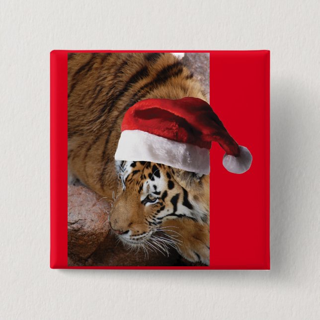 Bengal Tiger Santa Claus 2 Inch Square Button (Front)