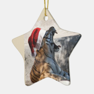 Bengal Tiger Santa Claus Ceramic Ornament