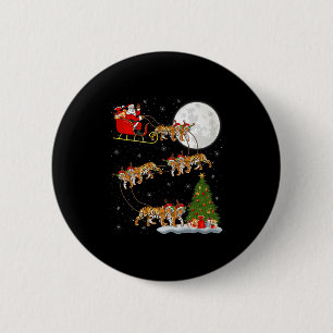 Bengal Tiger Santa Sleigh Flying Funny Magical Chr 2 Inch Round Button
