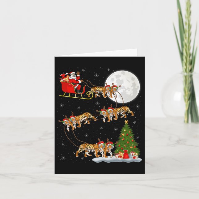 Bengal Tiger Santa Sleigh Flying Funny Magical Chr Card (Front)
