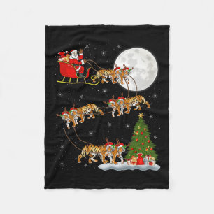 Bengal Tiger Santa Sleigh Flying Funny Magical Chr Fleece Blanket