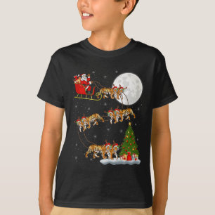 Bengal Tiger Santa Sleigh Flying Funny Magical Chr T-Shirt