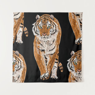 Bengal Tiger Sketch: Vintage Animal Print Tapestry