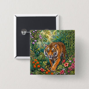 Bengal Tiger Vibrant Bamboo Jungle 2 Inch Square Button