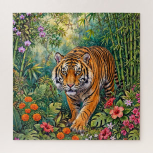 Bengal Tiger Vibrant Bamboo Jungle Jigsaw Puzzle
