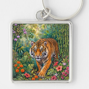 Bengal Tiger Vibrant Bamboo Jungle Keychain