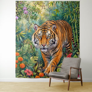 Bengal Tiger Vibrant Bamboo Jungle Tapestry