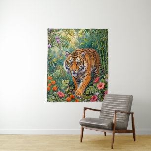 Bengal Tiger Vibrant Bamboo Jungle Tapestry