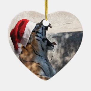 Bengal Tiger wearing Santa Claus Hat Ceramic Ornament