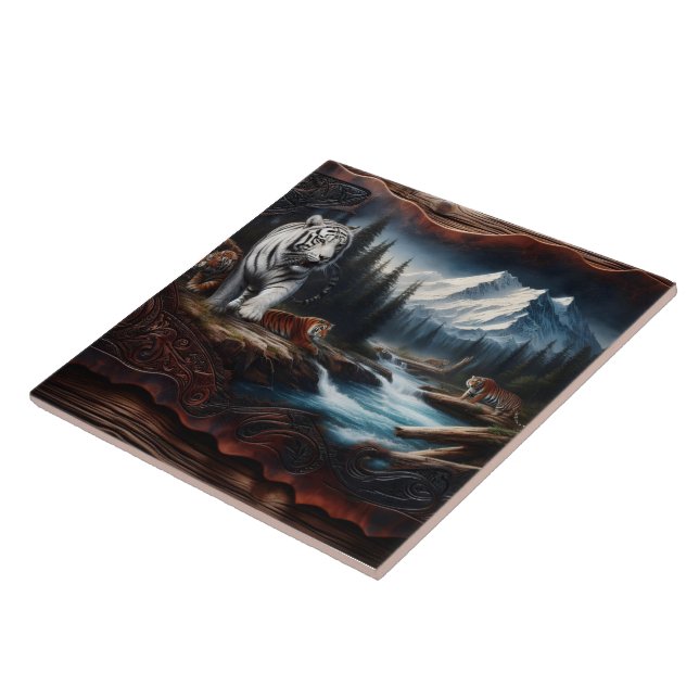 Bengal Tigers in a Mountain Landscape Tile (Side)
