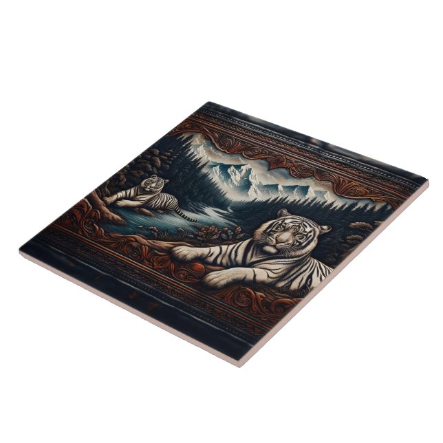 Bengal Tigers in Serene Mountains Tile (Side)