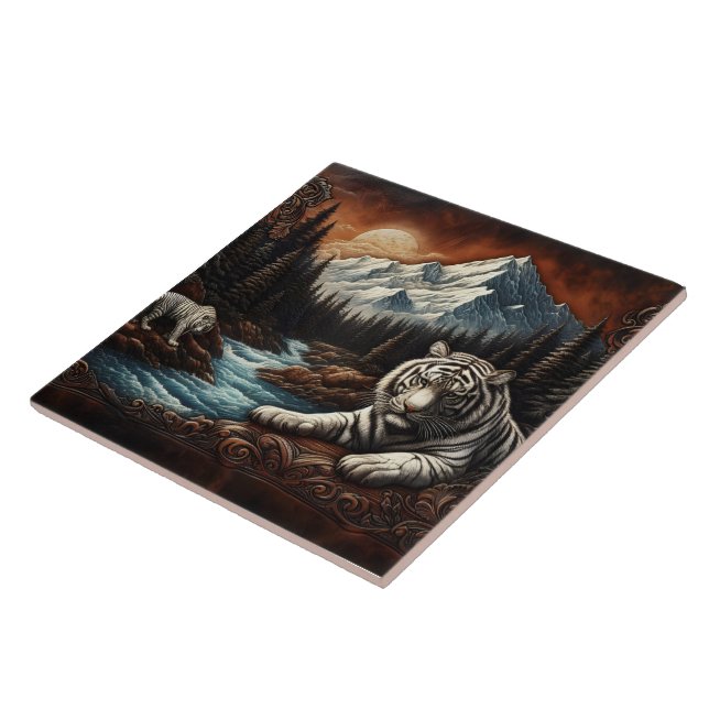 Bengal Tigers Relaxing by a Serene Mountain Stream Tile (Side)