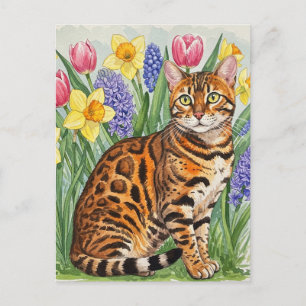 Bengale Chat dans la carte postale Fleur du Printe