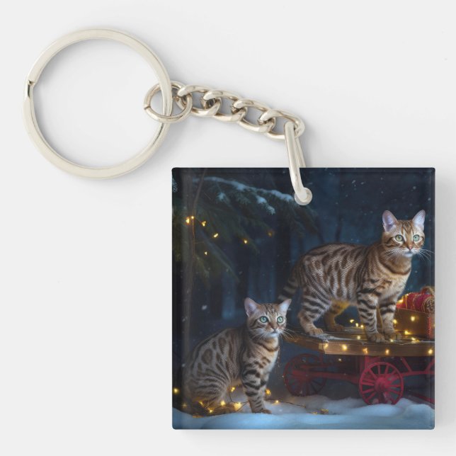 Bengale Chat Snowy Sleigh Ride Décor de Noël (Devant)