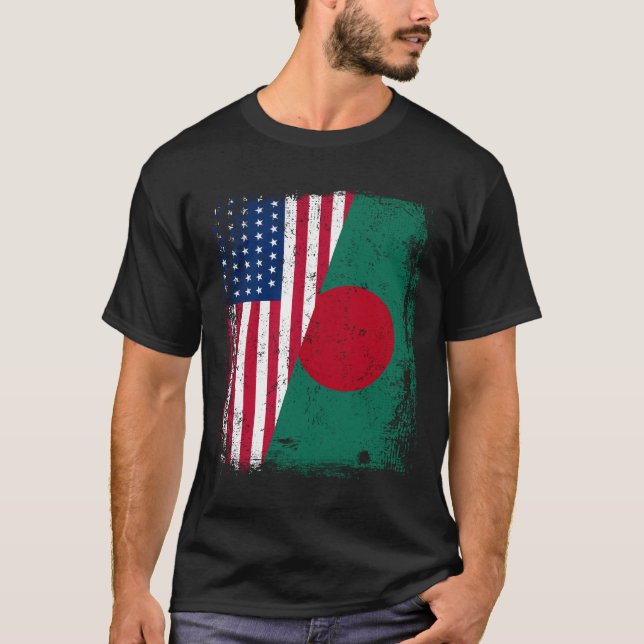 BENGALI ROOTS  Half American Flag  BANGLADESH T-Shirt (Front)