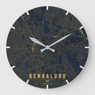 Bengaluru India City Map Minimal Design Large Clock
