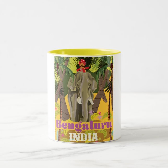 Bengaluru Indian travel poster Two-Tone Coffee Mug (Center)